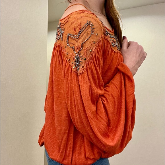 Free People embroidered orange blouse Size S Boho style. - Picture 8 of 14